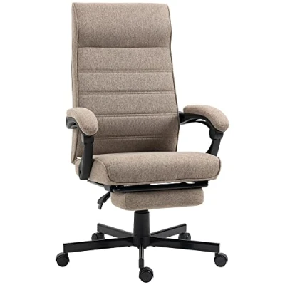Afbeelding van Vinsetto Ergonomische bureaustoel, draaibaar, kantelbaar, in linnenlook met armleuningen, hoogte verstelbaar en intrekbare voetensteun, bruin