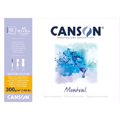 Afbeelding van Montval aquarelpapier, wit met fijne korrel 300 g/m², ft A3, blok 12 vellen aquarelblok