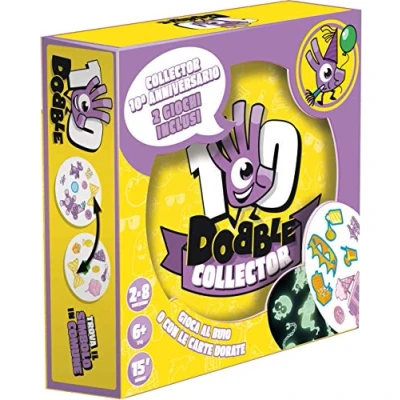 Afbeelding van Asmodee: Dobble Collector, tafelspel voor het hele gezin, 5 mini spellen, 2 8 spelers, 6 jaar, editie in Italiaans