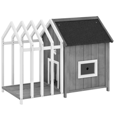 Afbeelding van PawHut Hondenhok Vurenhout 106x62,5x80,5cm Grijs