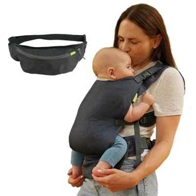 Afbeelding van Infantino Fold &amp; Go 2 in 1 babydraagzak, compact en licht, verstelbaar, voor baby&#039;s van 5,4 tot 18,1 kg, grijs