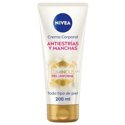 Afbeelding van NIVEA Luminous 630 anti striae en vlekcrème (1 x 200 ml) crème voor een gelijkmatige hydraterende teint het lichaam met 48 uur hydratatie.