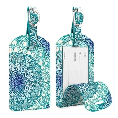 Afbeelding van Fintie Bagagelabel van Synthetisch Leer, [2 Stuks] Travel Naamkaartje Handtaslabel ID Label Koffer met Adreslabel Naamlabel voor Bagage Reistaskoffer,, Smaragdblauw