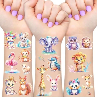 Image de Animaux Tatouage Paillette Enfant, 12 Feuilles Tatouages Ephemere Animauxs Garçon, Cadeaux de la Ferme pour Gungle Anniversaire Enfants