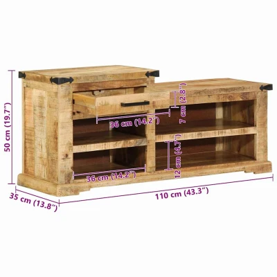 Afbeelding van vidaXL Schoenbank 110x35x50 cm Massief Mangohout