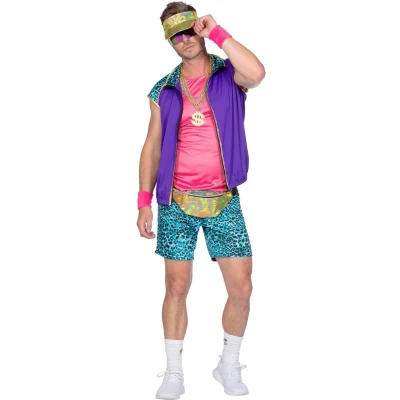 Afbeelding van Wilbers &amp; Grappig Fout Kostuum Miami Fitboy Ken Hetwel Man Blauw, Paars, Roze XXL Carnavalskleding Verkleedkleding