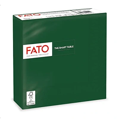 Afbeelding van Fato Wegwerp papieren servetten, ideaal voor levensmiddelen en buffetten, 50 stuks, formaat 33 x cm, 4 laags, kleur bosgroen, papier 100% pure cellulose, FSC gecertificeerd.