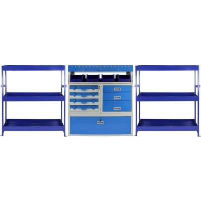 Afbeelding van Monster Racking Metalen Bedrijfswagen Interieur Set Bestelbus Opslag Stelling Kast Bedrijfswageninrichting Staal Blauw