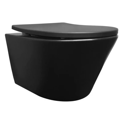 Afbeelding van Wiesbaden Vesta wandcloset rimless met Shade slim toiletzitting softclose en quick release mat zwart