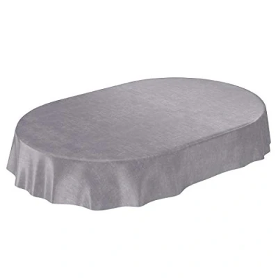 Afbeelding van ANRO Tafelkleed Beton effen grijs ovaal 200 x 140 cm afgesneden randen