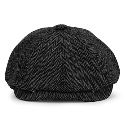 Afbeelding van KeepSa Newsboy Baker Boy Cap, platte pet, 8 panelen visgraat Ierse pet voor dames en heren, zwart.