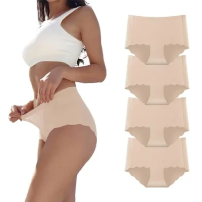 Afbeelding van Dumwis Set van 4 naadloze damesslips, hoge taille, naadloos, zonder merk, Huid