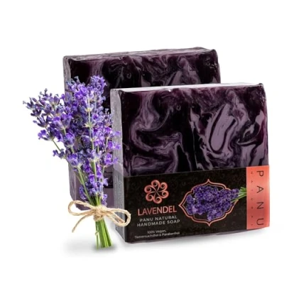 Afbeelding van Panu Veganistische douchezeep met lavendel voor alle huidtypes, natuurlijke zeep als vaste douchegel en shampoo, hoogwaardige zeepstang, douchespelden