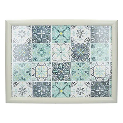 Afbeelding van Laptray, Schoot Dienblad, Groenblauwe Tegeltjes, 44 x 34 cm Creative Tops