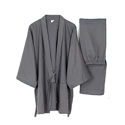 Afbeelding van Jinbei Yukata Japanse kimono voor heren, kimono, kamerjas, pyjama, Zestien If Grijs