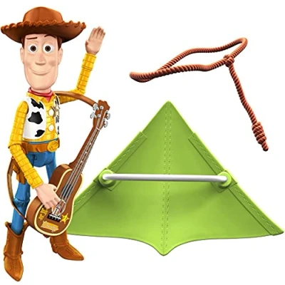 Afbeelding van Disney, Pixar Toy Story Woody actiefiguur met gitaar, vlieger en lasso, voor het naspelen van filmscènes, kinderspeelgoed, GJH47