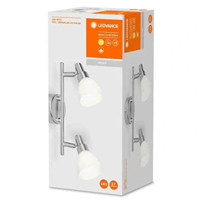 Afbeelding van LEDVANCE LED spotlight, 2 vlam hoogwaardige aluminium schijnwerpers, geschikt voor muur en plafond binnen, verwisselbare 2W G9 lampen inbegrepen, warm wit (2700K), spot 2x2W