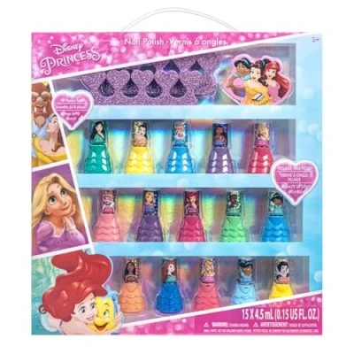 Image de Disney Princess Townley Girl Niet giftige peel off op water gebaseerde veilige sneldrogende nagellak Cadeauset voor kinderen meisjesGlitterachtige en ondoorzichtige kleuren3+(18 stuks)