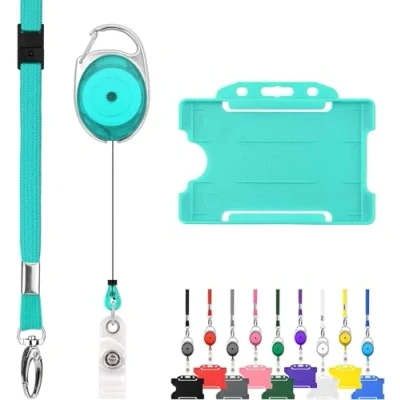 Afbeelding van LanyardsTomorrow 10 stuks intrekbare lanyards en badgehouders inclusief effen koorden, Yoyo uittrekbare clips stijve (turquoise)