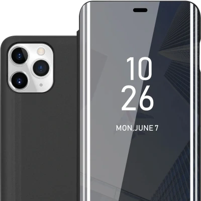 Afbeelding van Cadorabo Hoesje geschikt voor Apple iPhone 11 PRO in TOERMALIJN ZWART Clear View Spiegel Beschermende Case met Tribunefunctie 360 Graden Bescherming Book Cover Etui