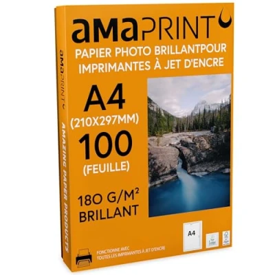 Afbeelding van Amaprint 100 vellen fotopapier A4, glanzend, 180 g/m², voor inkjetprinters, waterdicht