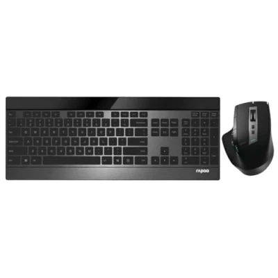 Afbeelding van Rapoo 9900M Draadloze muis voor draadloos toetsenbord, 3200 dpi, oplaadbare batterijsensor, plat aluminium, DE lay out, QWERTZ PC &amp; Mac, zwart