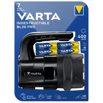 Afbeelding van Varta LED zaklamp Indestructible, BL20 Pro 400lm, incl. 6x alkaline AA batterijen, retail blister