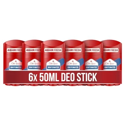 Afbeelding van Old Spice Whitewater Deostick voor heren, 6 stuks, 50 ml, frisheid 48 uur, langdurige geur in geurkwaliteit, 0% aluminiumzouten, geen vlekken op zwart en wit, gemaakt