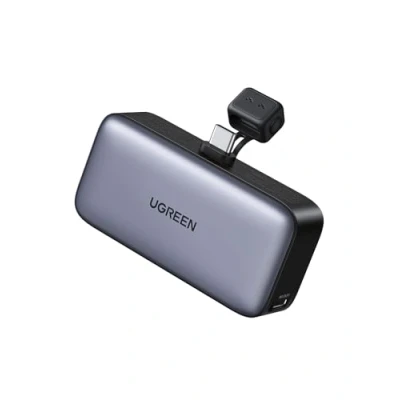 Afbeelding van Ugreen 5000mAh Power Bank met ingebouwde USB C aansluiting (5000 mAh, 22.50 W, 18 Wh), Powerbank, Grijs, Zwart