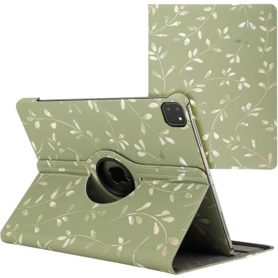 Afbeelding van iMoshion Tablet Hoes Geschikt voor iPad Air 13 inch (2024) M2 360 Draaibare Design Bookcase 2.0 Meerkleurig /Green Flowers