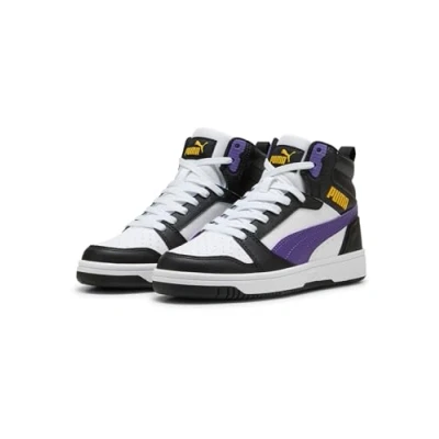 Afbeelding van PUMA Rebound V6 Mid Jr Sneakers voor kinderen, uniseks, Wit Team Paars Zwart