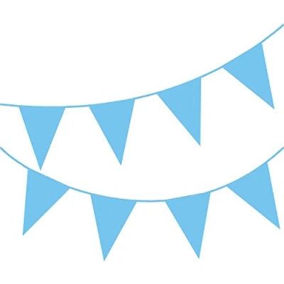 Afbeelding van Happium 10 m vlaggetjesslinger, effen vlaggetje, feestdecoratie, babyblauw