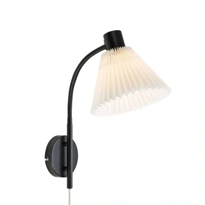 Afbeelding van Wandlamp Mira, zwart/wit, ijzer/stof, breedte 22 cm