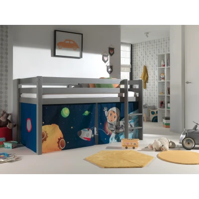 Afbeelding van LUCEVI Pino Halfhoogslaper H115CM + Ladder Space Gordijntjes Grijs 90x200 cm