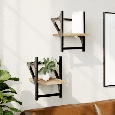Afbeelding van Wandschappen met stangen 2 st 20x25x30 cm sonoma eikenkleurig