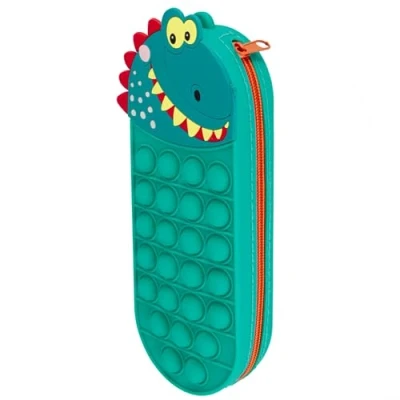 Afbeelding van Dinosaurus siliconen etui voor jongens, met rits, pop it 8x21x4cm