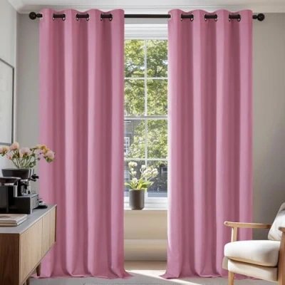 Afbeelding van Deconovo warmte isolerende verduisterende gordijnen, gordijnen voor de slaapkamer van meisjes, modern ontwerp met oogjes, 140x245 CM (breedte x hoogte), roze, 2 stuks
