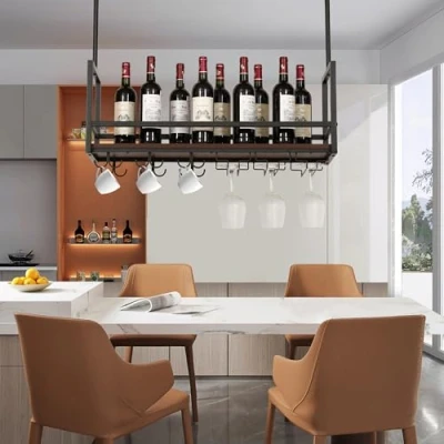 Afbeelding van Wijnrek Borejle wandrek zwart en walnootkleurig 80x30x64 cm [en.casa]
