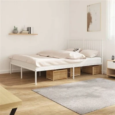 Afbeelding van Bedframe met hoofdeinde staal wit 206x146x90,5 cm