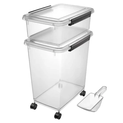Afbeelding van Cetomo Hondenvoerbak met wielen, siliconen afdichting en druksluitingen, kunststof deksel, transparant, 10 liter + 32 liter, 3,5 kg 12 (1 schep)