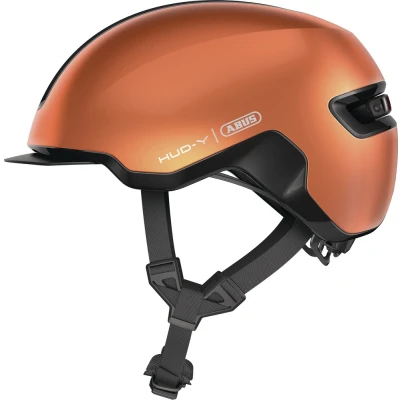 Afbeelding van ABUS Urban HUD Y helm met oplaadbaar magnetisch led achterlicht en magneetsluiting, coole fietshelm voor dagelijks gebruik, dames heren, oranje, maat M