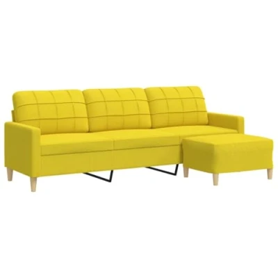 Image de vidaXL Canapé à 3 places avec repose pieds Jaune clair 210 cm Tissu3278254