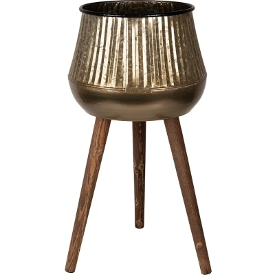 Afbeelding van Clayre &amp; Eef Planthouder 60 cm Koperkleurig Bruin Metaal Hout Rond