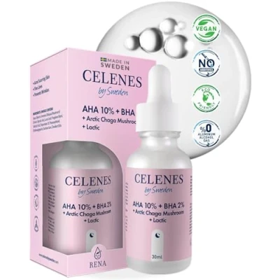 Afbeelding van Celenes by Sweden Gezichtspeelserum AHA 8% + BHA 2% Chaga paddenstoel en melkzuur zonder parfum, alcohol parabenen, voor acne huid peeling verstevigend,
