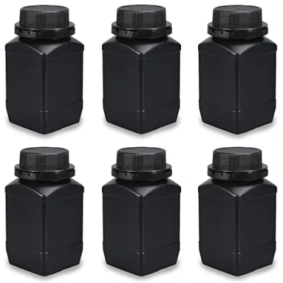 Afbeelding van 6 stuks 500 ml flessen met brede hals, HDPE plastic schroefdoppen, lege chemische caliënflessen, laboratoriumfles voor laboratorium, keuken of hobby (zwart)