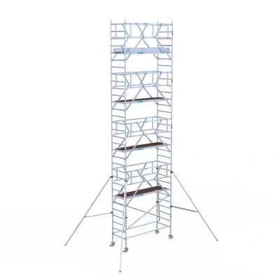 Afbeelding van Professionele aluminium rolsteiger 0.90x2.50x10.2m werkhoogte carbon vloer + dubbele voorloopleuning