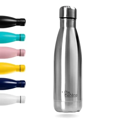 Afbeelding van Roestvrijstalen Waterfles 500 ml Otto Koning Dubbelwandige Vacuüm Geïsoleerde Waterfles. Houdt koude dranken 24 uur en warme 12 uur. Lekvrije Thermosfles BPA Vrij (Zilver, 500ML)