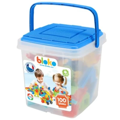Afbeelding van BLOKO 503552 Opbergvat 100 met 1 speelplaat (blauw) vanaf 12 maanden gemaakt in Europa bouwspeelgoed 1e leeftijd
