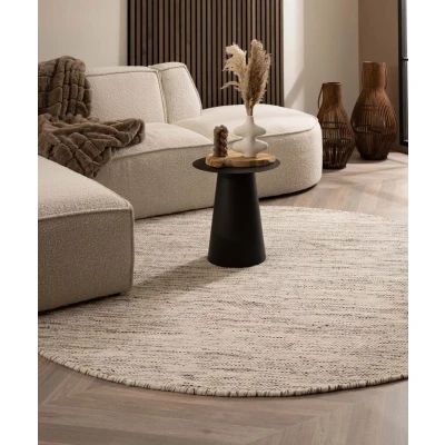 Afbeelding van Rond Wollen Vloerkleed Ulstein Wit/zwart 150 Cm