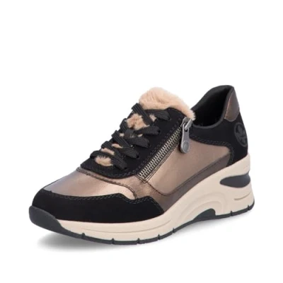 Afbeelding van Rieker Sneakers laag, Dames, Maat: 38, Zwart brons Imitatieleer/ textiel